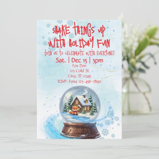 Shake Things Up Holiday Fun, Snow Globe Fox Einladung (Stehend Vorderseite)