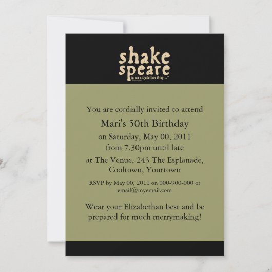 Shakespeare - es ist ein elisabethanisches Ding Einladung (Vorderseite)