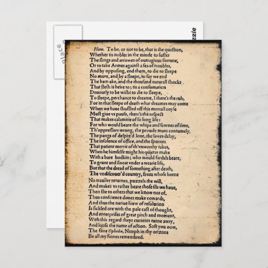Shakespeare Hamlet Soliloquy Postcard Postkarte (Vorne/Hinten)