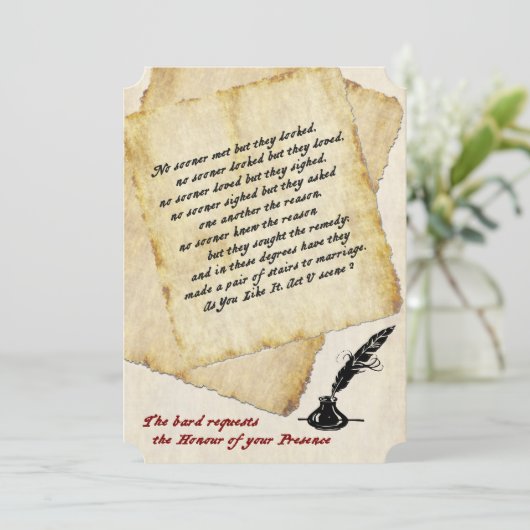 Shakespeare-Liebe-Zitate für Hochzeitsaufenthalte Einladung (Stehend Vorderseite)