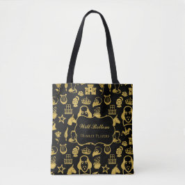 Shakespeare-Muster Gold auf schwarzer Tragetasche Tasche