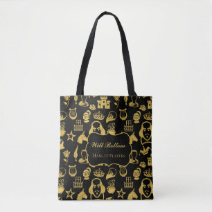 Shakespeare-Muster Gold auf schwarzer Tragetasche Tasche