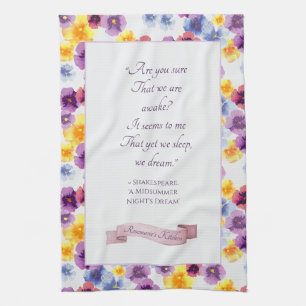 Shakespeare Play Watercolor Pansy Kitchen Handtüch Geschirrtuch