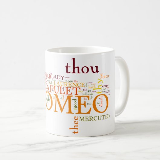 Shakespeare Romeo u. Juliet Wort-Wolke Kaffeetasse (VorderseiteRechts)