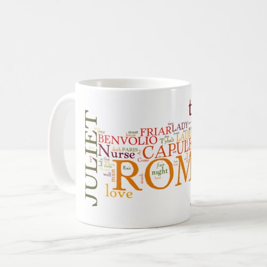 Shakespeare Romeo u. Juliet Wort-Wolke Kaffeetasse (Vorderseite Links)