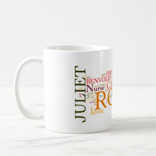 Shakespeare Romeo u. Juliet Wort-Wolke Kaffeetasse (Links)