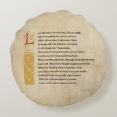 Shakespeare-Sonett 116 (CXVI) auf Pergament Rundes Kissen (Rückseite)