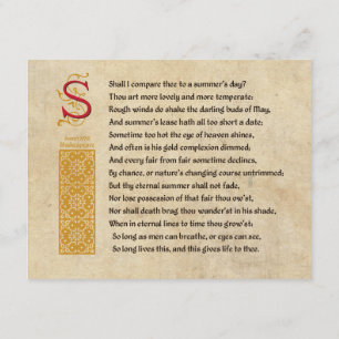 Shakespeare-Sonett 18 (XVIII) auf Pergament Einladung