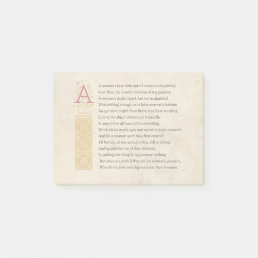 Shakespeare-Sonett 20 (XX) auf Pergament Post-it Klebezettel (Vorderseite)