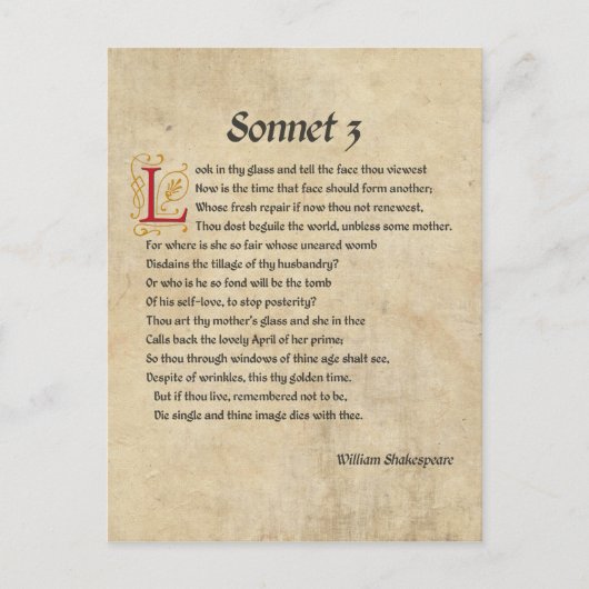 Shakespeare Sonett 3 Pergament Postkarte (Vorderseite)