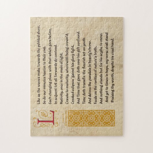 Shakespeare-Sonett 60 (LX) auf Pergament Puzzle (Vertikal)