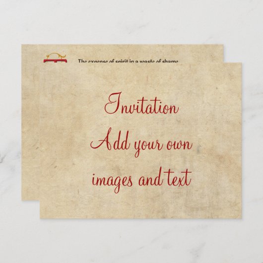 Shakespeare Sonnet 129 (CXXIX) auf Parchment Einladung (Vorne/Hinten)