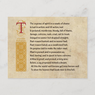 Shakespeare Sonnet 129 (CXXIX) auf Parchment Einladung