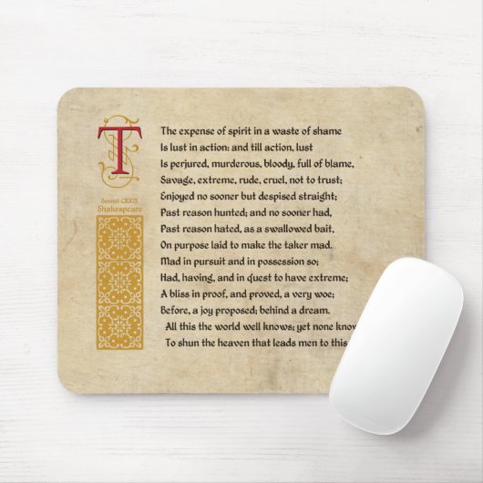 Shakespeare Sonnet 129 (CXXIX) auf Pergament Mousepad (Mit Mouse)