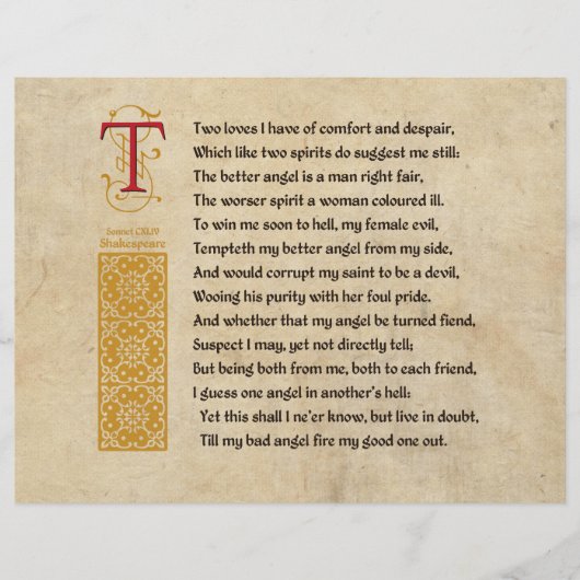 Shakespeare Sonnet 144 (CXLIV) auf Pergament Flyer (Vorne)