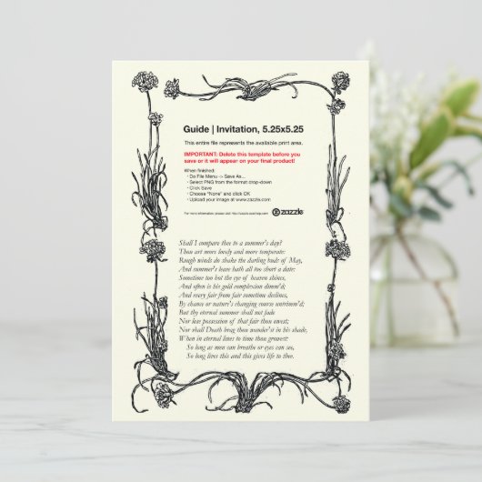 Shakespeare Sonnet # 18 Einladung (Stehend Vorderseite)