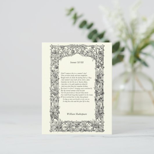 Shakespeare Sonnet # 18 Postkarte (Stehend Vorderseite)