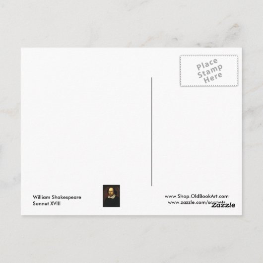Shakespeare Sonnet # 18 Postkarte (Rückseite)