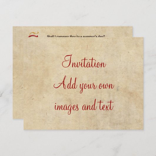 Shakespeare Sonnet 18 (XVIII) auf Pergament Einladung (Vorne/Hinten)