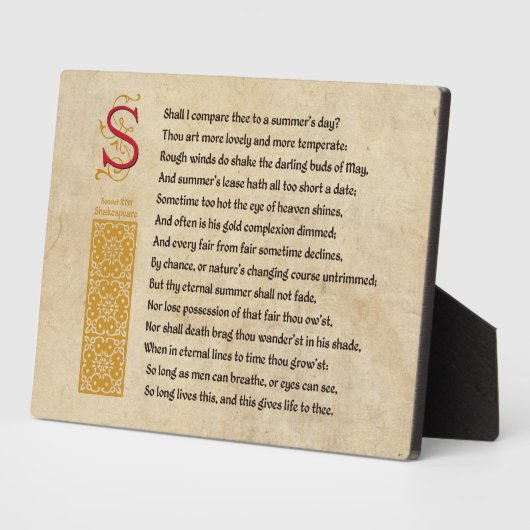 Shakespeare Sonnet 18 (XVIII) auf Pergament Fotoplatte (Seite)
