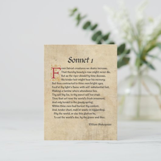 Shakespeare Sonnet 1 Parchment Postkarte (Stehend Vorderseite)