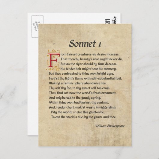 Shakespeare Sonnet 1 Parchment Postkarte (Vorne/Hinten)