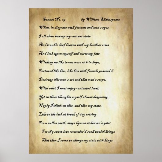 Shakespeare Sonnet 29 Poster (Vorne)