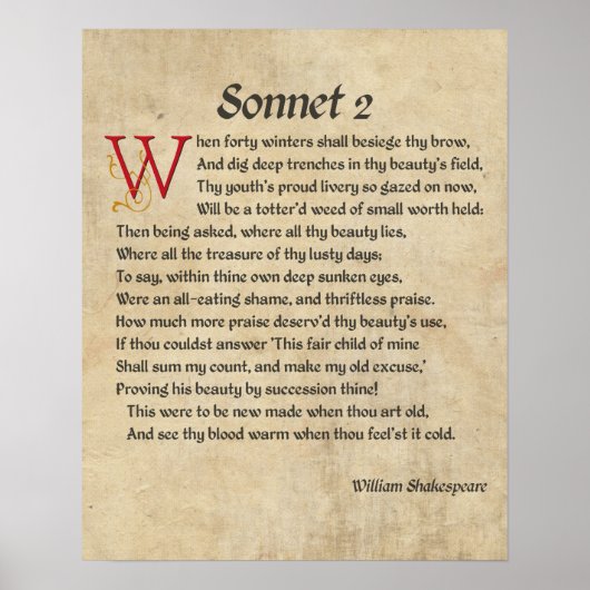 Shakespeare Sonnet 2 Parchment Poster (Vorne)
