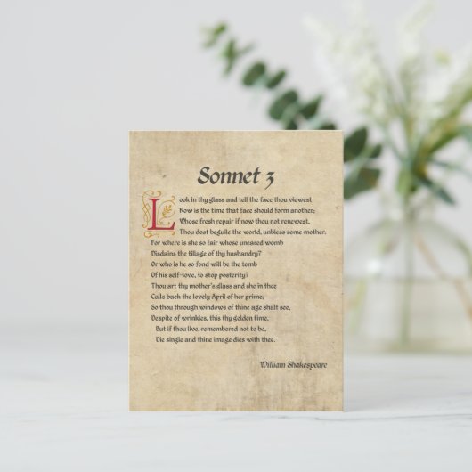 Shakespeare Sonnet 3 Parchment Postkarte (Stehend Vorderseite)
