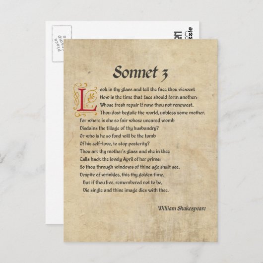 Shakespeare Sonnet 3 Parchment Postkarte (Vorne/Hinten)