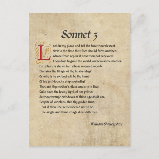 Shakespeare Sonnet 3 Parchment Postkarte (Vorderseite)