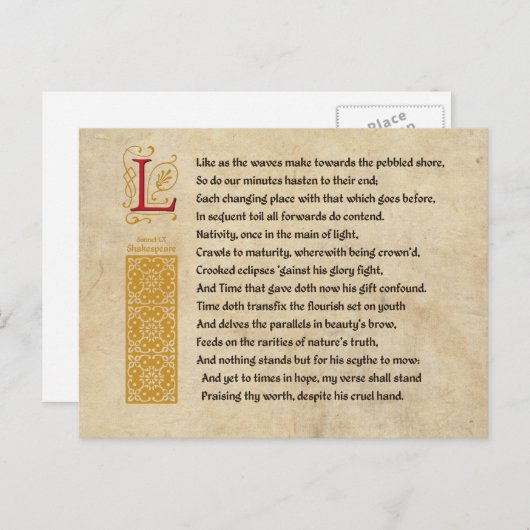 Shakespeare Sonnet 60 (LX) auf Pergament Postkarte (Vorne/Hinten)