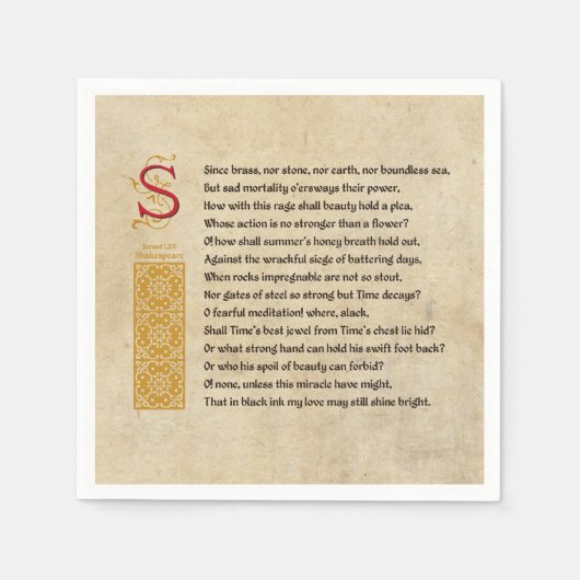 Shakespeare Sonnet 65 (LXV) auf Pergament Serviette (Vorderseite)