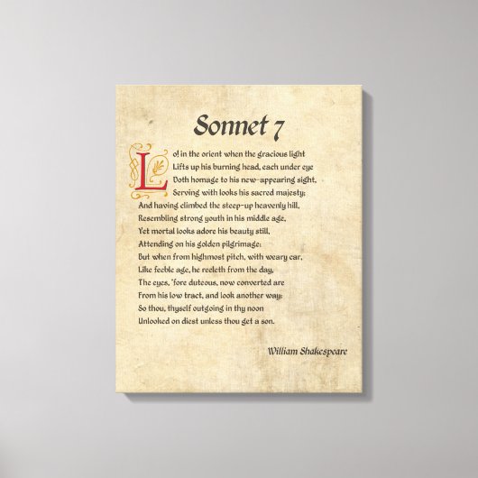 Shakespeare Sonnet 7 Parchment Leinwanddruck (Vorderseite)