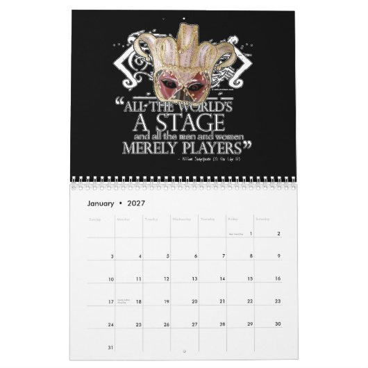 Shakespeare-Theater- maskiert Wandkalender (Jan 2027)