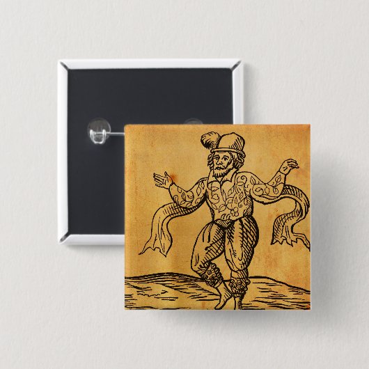 Shakespeare wird Kempe Holzschnitt-Quadrat-Knopf Button (Vorne & Hinten)