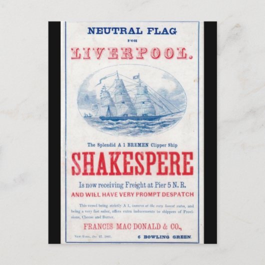 Shakespere Clipper Segelschiff 1861 Postkarte (Vorderseite)