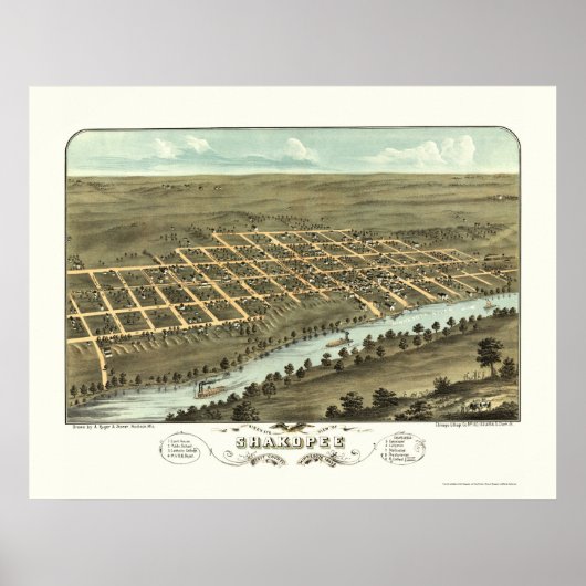 Shakopee, MN Panorama Karte - 1869 Poster (Vorne)