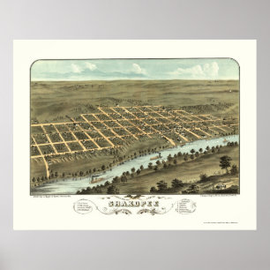 Shakopee, panoramische Karte Mangans - 1869 Poster