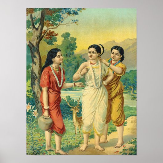 Shakuntala Sakhi von Raja Ravi Varma Poster (Vorne)