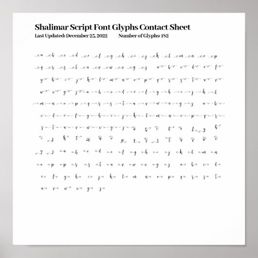 Shalimar Script-Schriftzeichen Kontaktblatt Poster (Vorne)