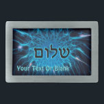 Shalom auf blauem Fraktal Rechteckige Gürtelschnalle<br><div class="desc">Dunkler Text,  der "Shalom" (Hebräisch: Frieden) auf einem hellblauen Fraktal überlagert. Fügen Sie Ihren eigenen zusätzlichen Text hinzu.</div>