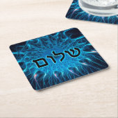 Shalom auf blauem Fraktal Rechteckiger Pappuntersetzer (angewinkelt)