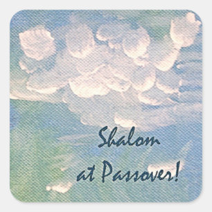 Shalom bei Pessach weiße Wolken auf blauem Aufkleb Quadratischer Aufkleber