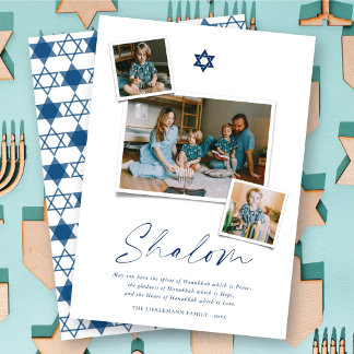 Shalom Blue Star von David 3 Foto Simple Hanukkah Feiertagskarte