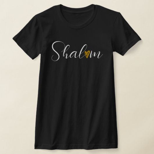 Shalom in Kursivweißem Schriftart Schwarzer jüdisc T-Shirt (Ablage )