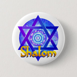SHALOM mit Davidsstern Medaillon Button