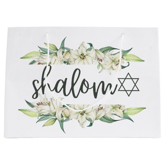 Shalom (mit Lilies und Stern von David) Große Geschenktüte (Vorderseite)