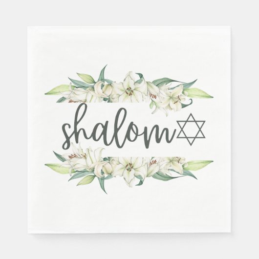 Shalom (mit Lilies und Stern von David) Serviette (Vorderseite)
