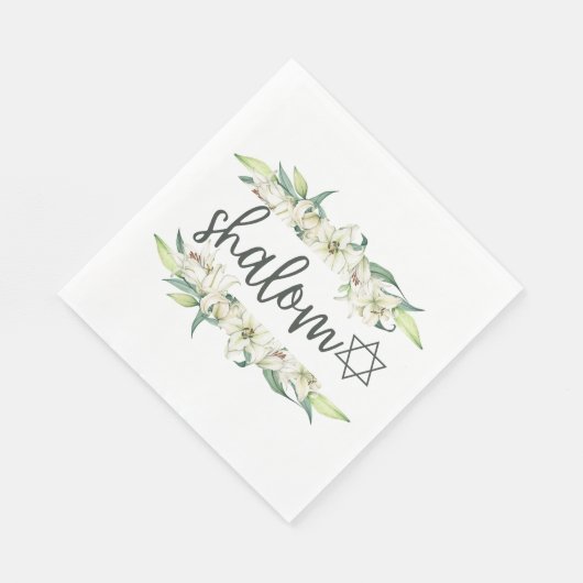 Shalom (mit Lilies und Stern von David) Serviette (Ecke)